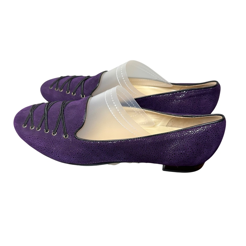 Amalfi by Rangoni Purple Textured‎ Leather Lace Loafers Flats Womens 8 Italy